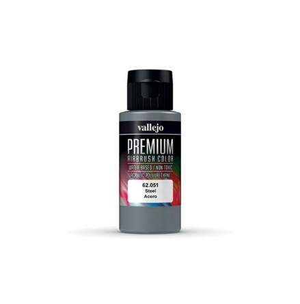 Vallejo Premium Airbrush Color: Metallic Steel (60 ml)